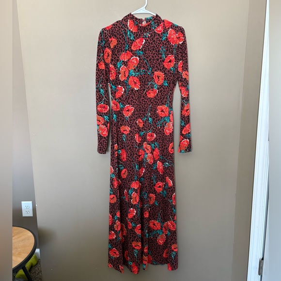 Free People Retro Romance Midi Dress Leopard Floral Chocolate Size Small - Picture 2 of 8